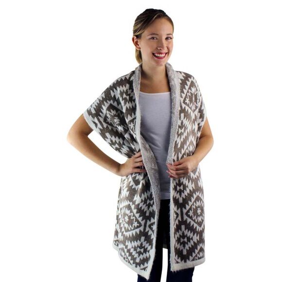 Knit Aztec Print Kimono Vest Cardigan - Picture 7 of 8